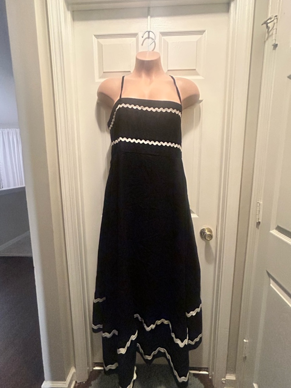 Black Maxi Sundress with White Zigzag Trim